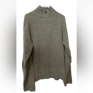 J Crew Premium Lambs Wool Mens Sweater Green XL 1/4 Zip Gray Pullover 100% Whool